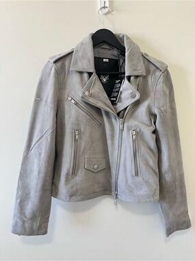 Superdry Grey Suede Biker Moto Jacket Size M